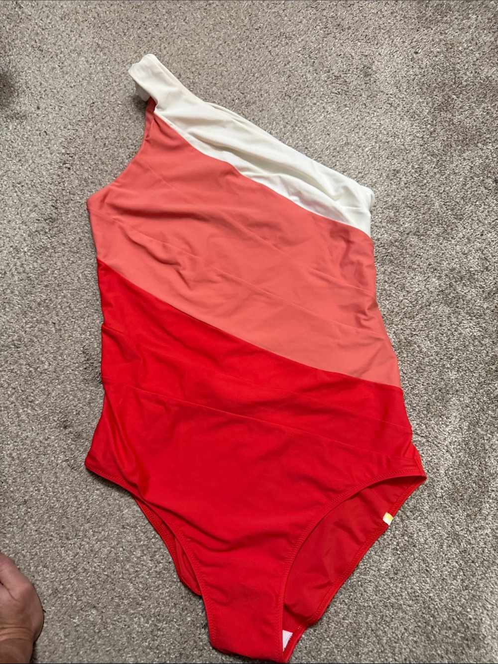 summersalt One-Shoulder Colorblock One-Piece in White, Coral & Red